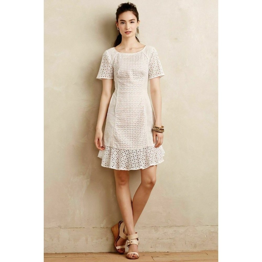 HD in Paris White Eyelet Lace Ruffle Hem Mini Dress